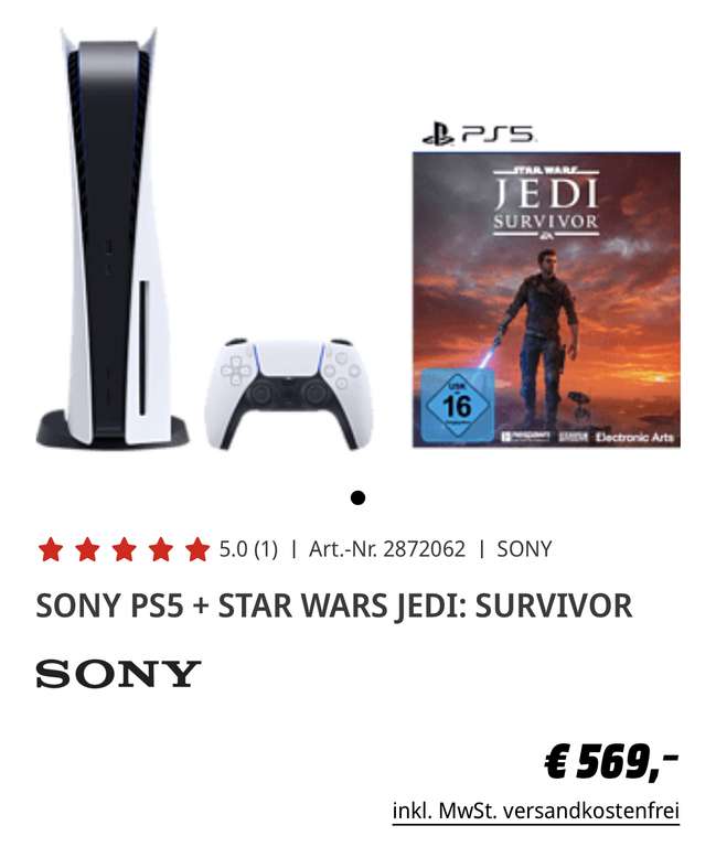PlayStation 5 Disc Edition + PS5 Star Wars Jedi: Survivor losse game