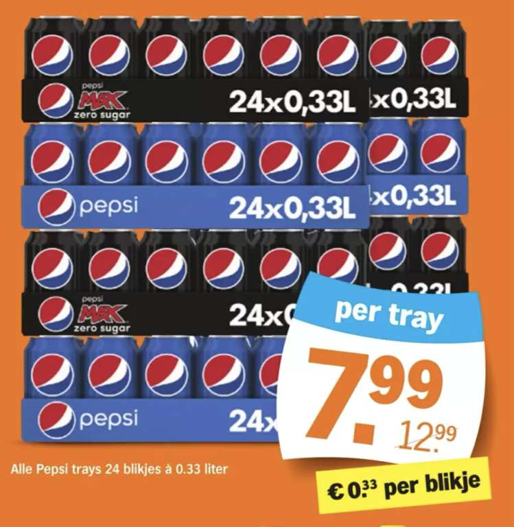 Alle Pepsi trays 24 blikjes a 33cl voor €7,99