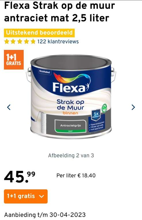 Flexa verf 1+1 gratis