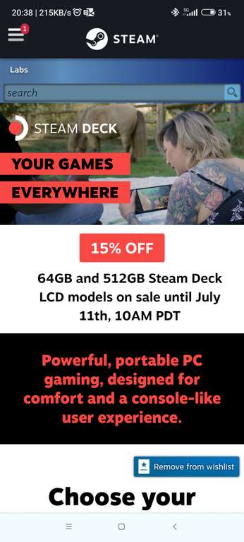 Steam deck LCD - 15% korting op 64 en 512gb versies