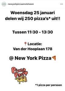 250x Gratis pizza bij New York Pizza in Amstelveen (25-01) - 1 pizza per persoon