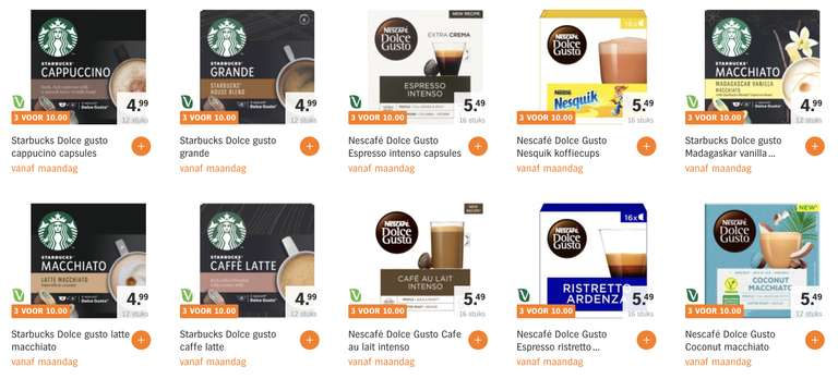 [Albert Heijn] Nescafé & Starbucks Dolce Gusto 12-16 stuks, 3 pakken voor 10 €