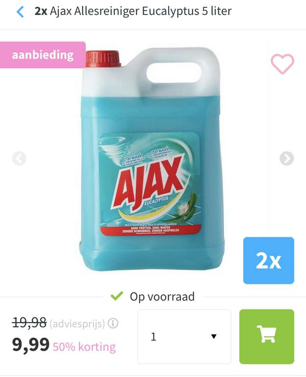 2 x 5 liter Ajax allesreiniger voor € 9,99
