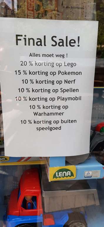 "Alles moet weg" actie Speldorado Delft (o.a. Lego -20%)