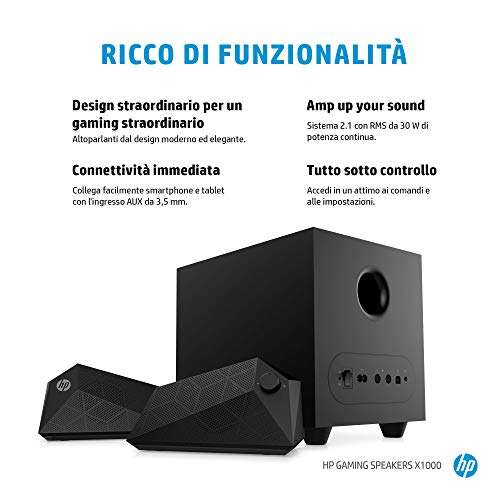 HP Gaming Speakers X1000 2.1 System Bass Speakers with Light Up RGB and USB & AUX Connection (8PB07AA)