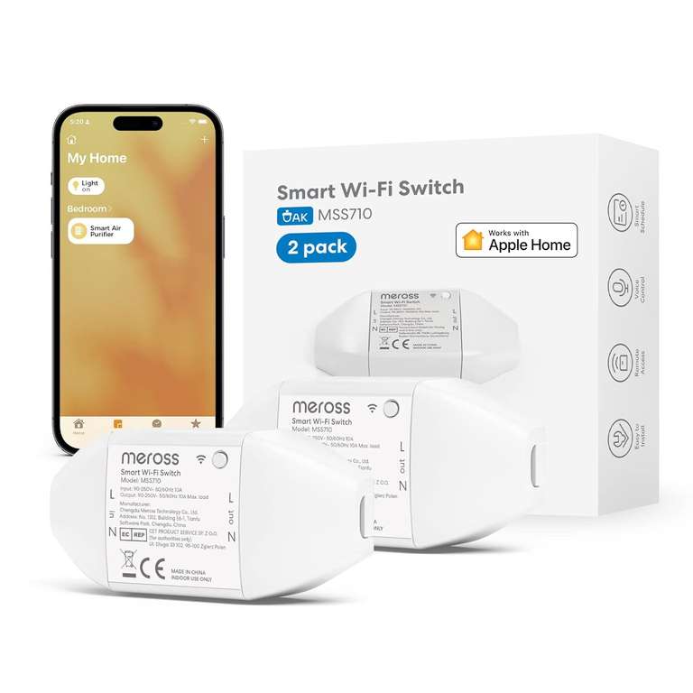 2-pack Meross Smart Wifi schakelaar (Homekit/Google Home) voor €19,99 @ Amazon NL