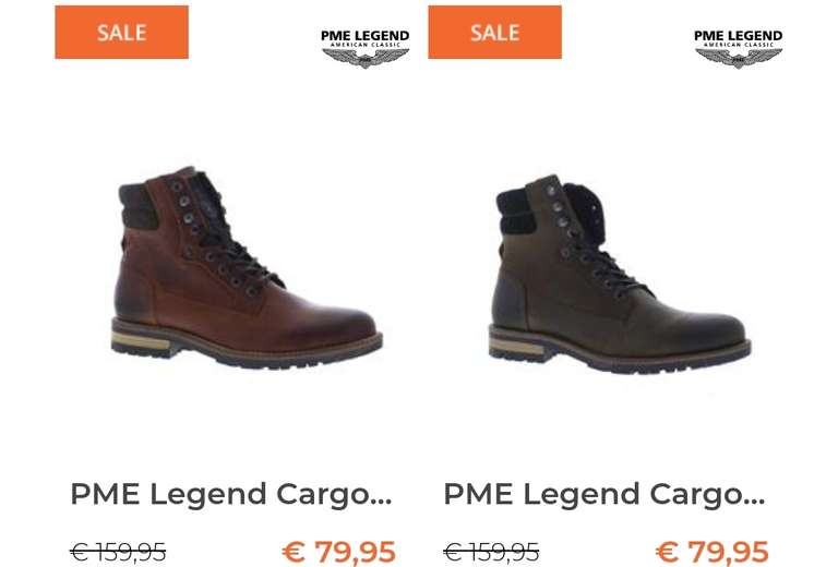 PME Legend en andere merkschoenen -50% (bv Cargotanker boots 79,95)
