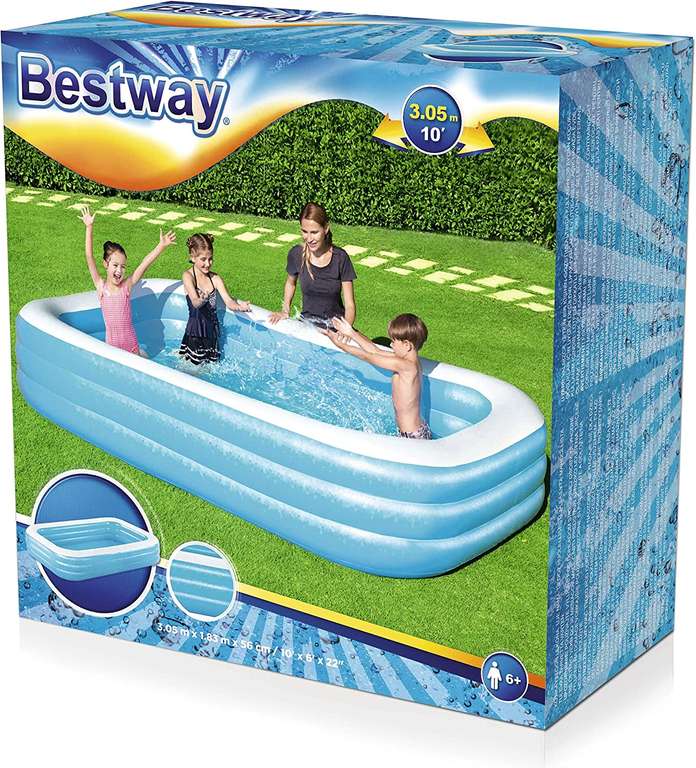 Bestway deluxe rechthoekig opblaasbaar familiezwembad - 305 x 183 x 56 cm @ Amazon.nl & Bol.com