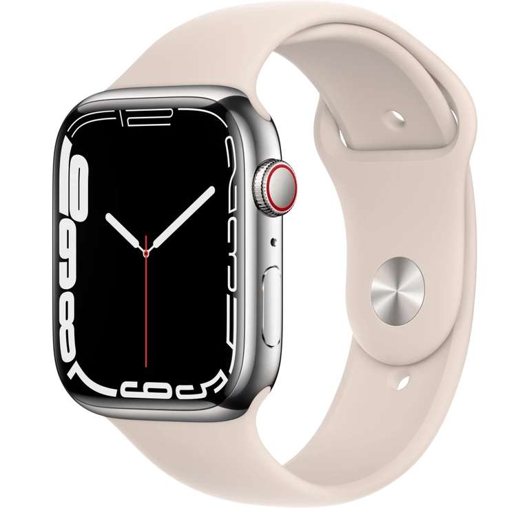 Apple Watch Series 7 2021 (Zilver RVS, GPS + 4G, 41mm) met Sterrenlicht sportbandje