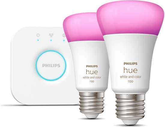 [Select korting] Philips Hue starterkit - wit en gekleurd licht - 2 x 9W - E27 - 1100lm - met Bridge