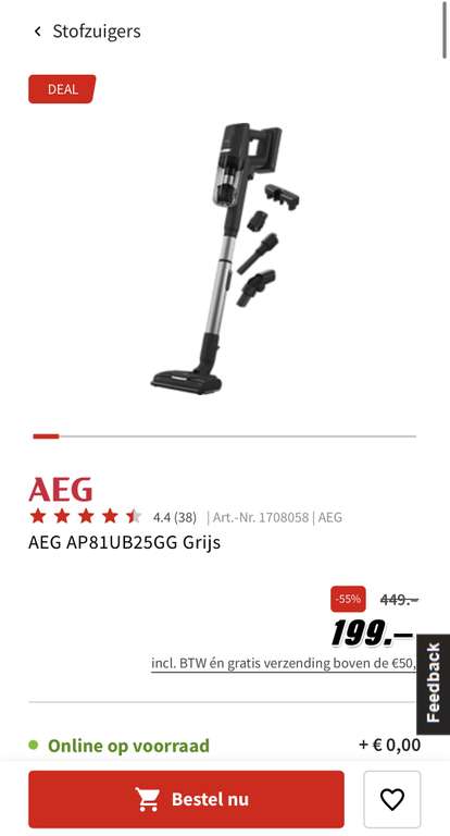 Steelstofzuiger AEG AP81UB25GG Grijs