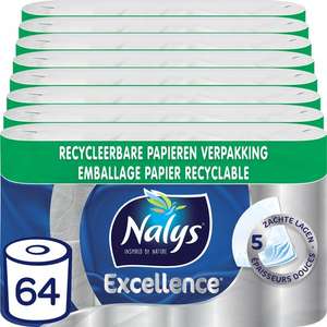 Nalys Excellence Maxi-vellen Wit Toiletpapier - 5 Lagen - 64 Rollen - Papieren Verpakking