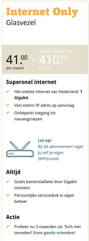 Tweak 1Gb glasvezel internet ONLY aansluiting voor 34 euro per maand