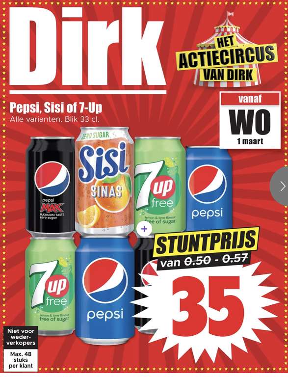 Pepsi, sisi of 7up voor een prima prijs bij Dirk