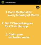 [McDonald's België] Elke maandag gratis sokken bij aankoop 2 cheeseburgers voor €3