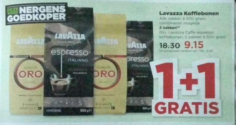 1 + 1 gratis Lavazza koffiebonen