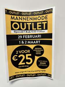 [LOKAAL] Mannenmode outlet Breda - Alles 2 voor €25