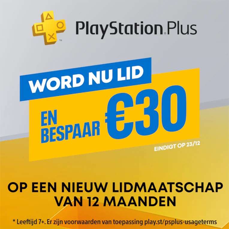 Tijdelijk €30 korting op een PlayStation Plus abonnement van 12 maanden (alleen bij een inactief abonnement)