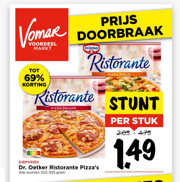 Ristorante Pizza’s €1,49 p.s. (Vomar)