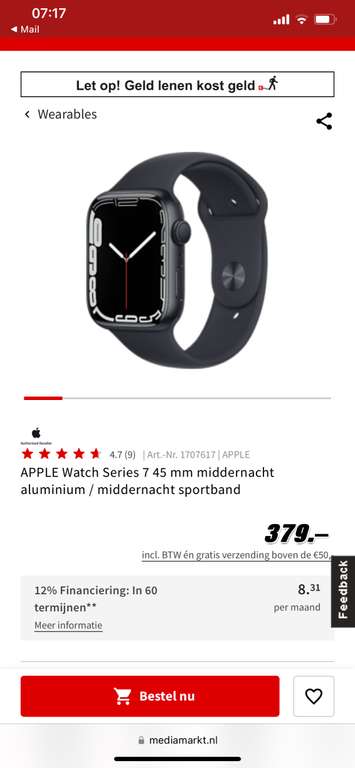 Apple Watch Series 7 (45mm) Zwart
