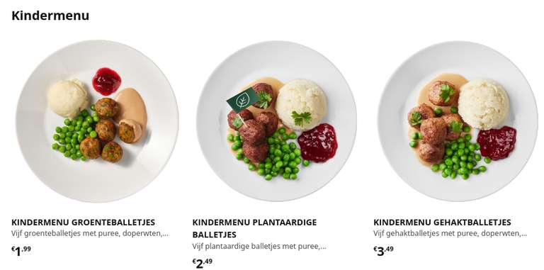 IKEA Kindermenu (vanaf €2) nu met 5 balletjes (i.p.v. 4)
