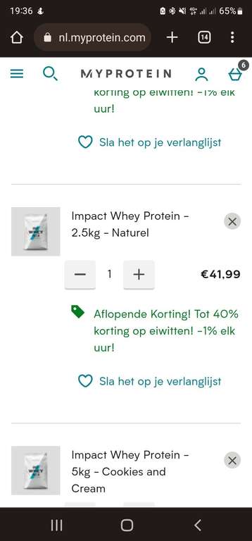 Whey protein 2.5kg voor 42 euro