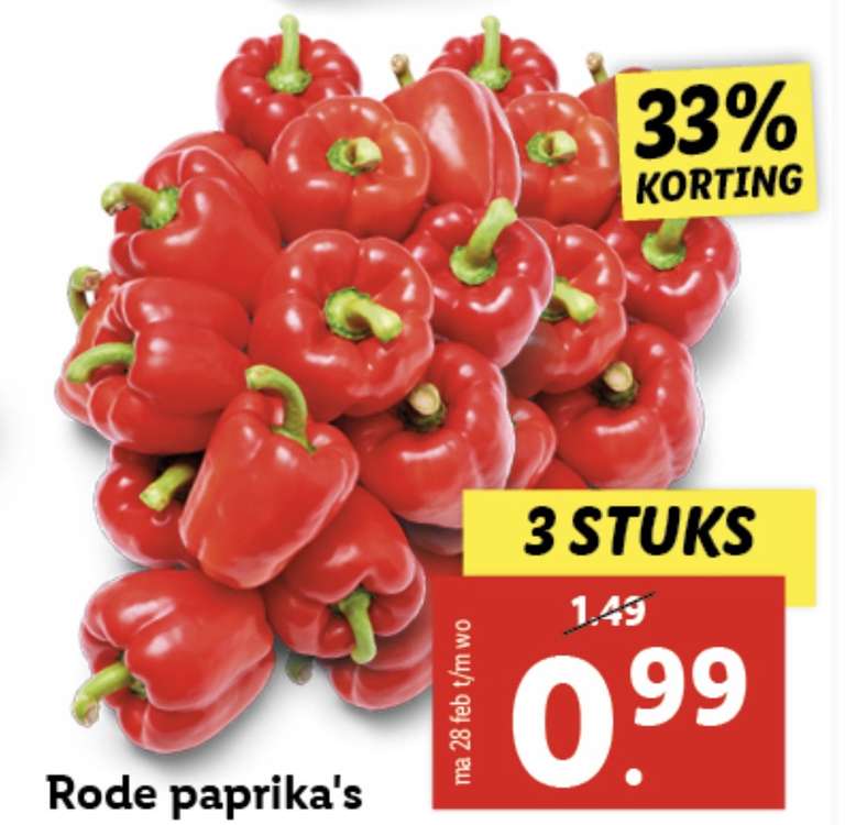 3 Rode paprika's voor €0,99 bij de Lidl