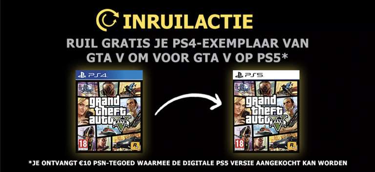 GRATIS digitale versie GTA V op PS5 bij inlevering van je PS4-exemplaar van GTA V