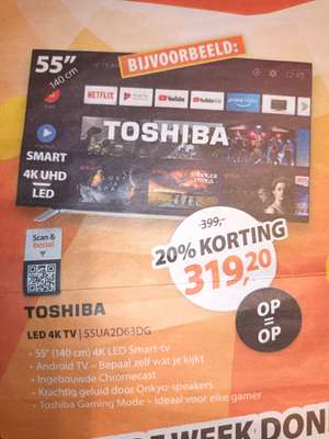 Toshiba 55UA2D63DG (55 inch, 4K LED Smart-TV, Ingebouwde Chromecast) voor €319,20 @ Expert