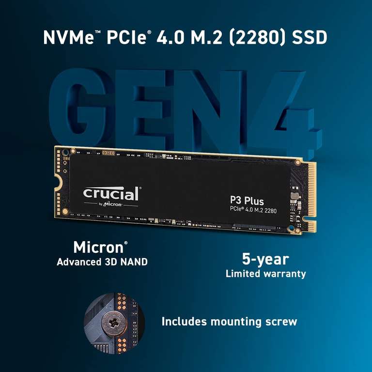 Crucial P3 Plus 4TB M.2 PCIe Gen4 NVMe Interne SSD 4TB