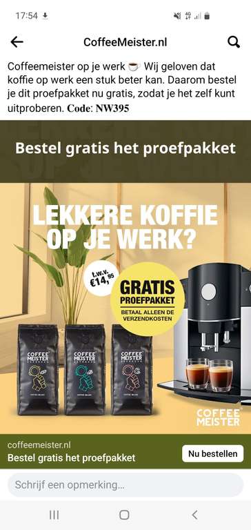 Proefpakket Coffeemeister (alleen verzendkosten)