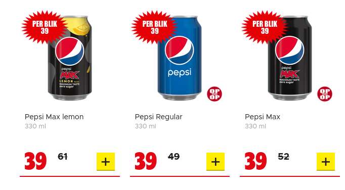Pepsi, Sisi, 7-Up, Royal Club Shandy of Lipton €0,39 DIRK