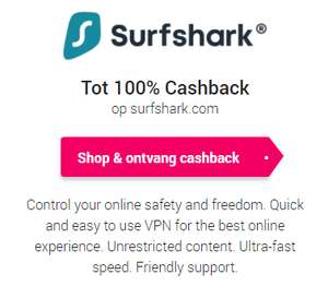 Surfshark 100% cashback aanbieding weer terug (CashBackXL)
