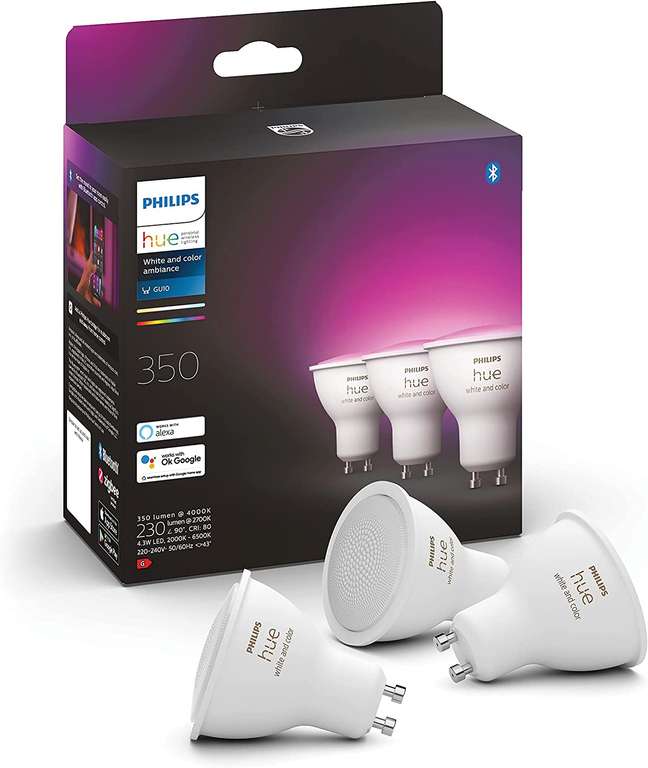 3x Philips Hue GU10 spot white and color