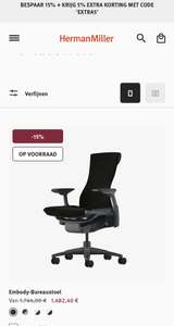 HermanMiller 20% korting (15%+5%) en 25% op gaming stoelen