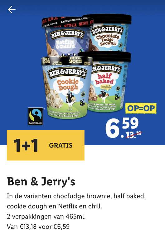 [plus app] ben&jerry ijs 1+1 gratis (4 smaken) €6,59