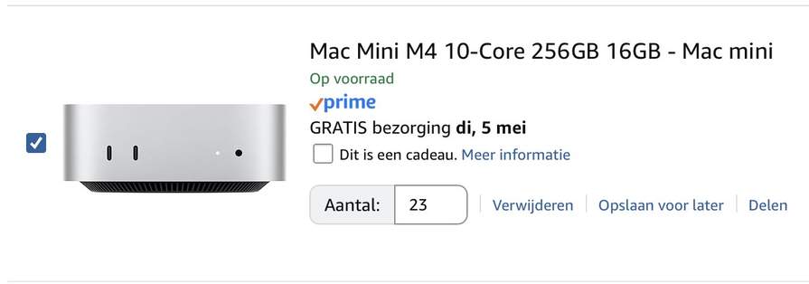 Mac Mini M4 10‑core 256GB 16GB – Zeer goed, via Amazon.nl, €572,66