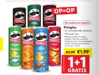 Pringles 1+1 Lidl vanaf maandag