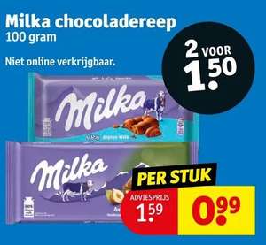 Milka chocoladereep 100 gram 2stuks voor €1,50 bij Kruidvat