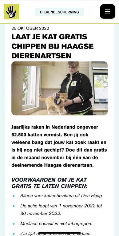 Laat je kat gratis chippen de hele maand november bij dierenartsen in Den Haag