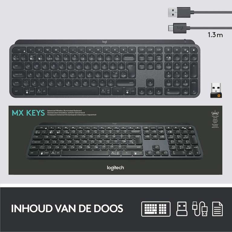 Logitech MX Keys (zonder polssteun, Qwerty US) [Amazon.nl & MediaMarkt]
