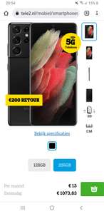 Samsung S21 Utra 5G, 256 GB, Zwart (opzegbaar + €200 cashback)