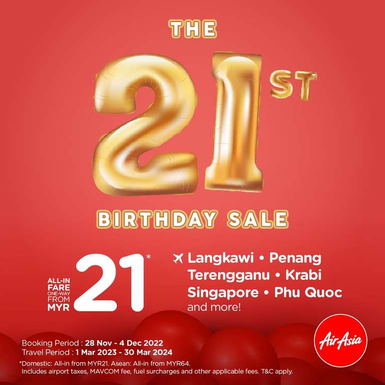 [AirAsia] 21e verjaardag Megasale Boek vluchten in Azië vanaf 5,91 euro
