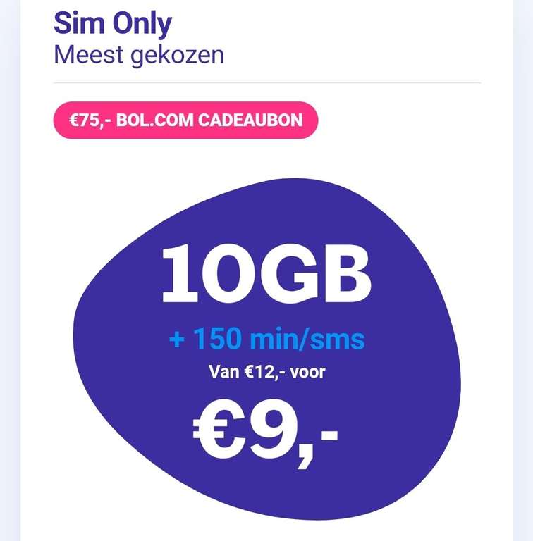 Lebara - SIM only deal + cadeaubon Bol 75 euro