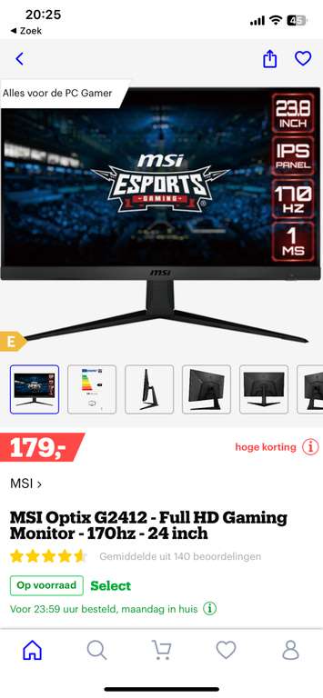 MSI Optix G2412 - Full HD Gaming Monitor - 170hz - 24inch