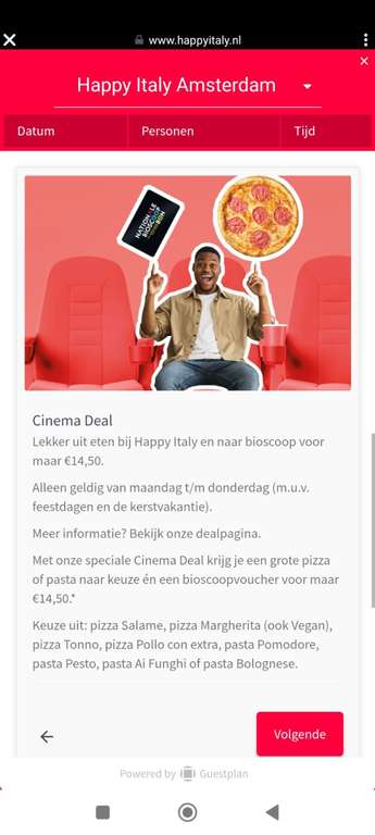 Cinema deal Happy Italy pizza + bios €14,50