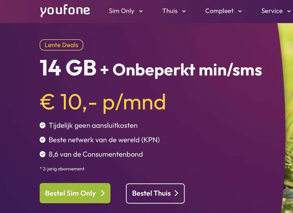 Youfone SimOnly 14Gb + onbeperkt bellen voor 8,75€ jaar (7€ - jaar) - Pepper.com