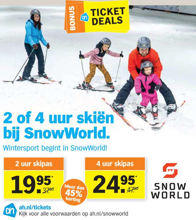 Snowworld skipas: twee uur voor € 19,95