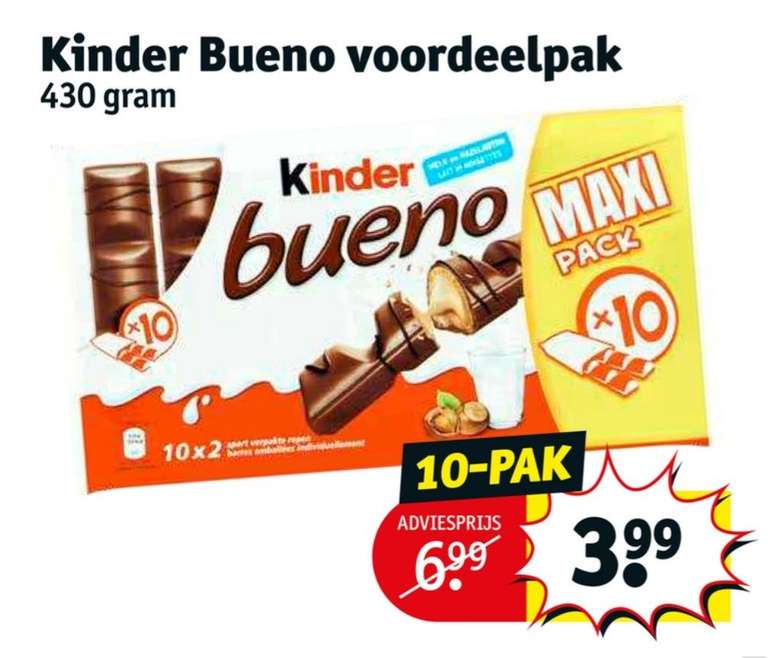 Kinder Bueno 10-pak voor €3,99 bij Kruidvat