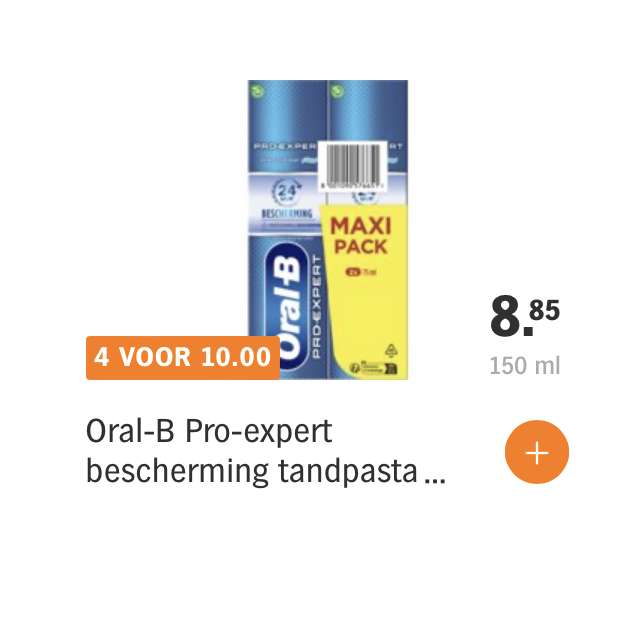 Oral-B tandpasta 4 voor € 10,00 ook de maxi pack dus 8 tubes voor € 10,00 @AH